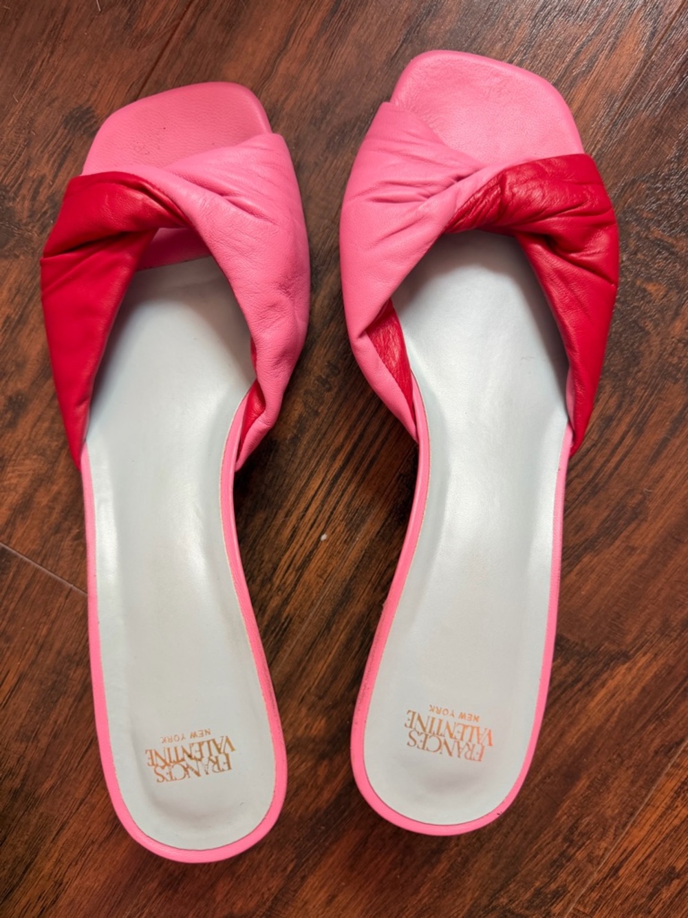 Frances Valentine Two-Tone Pink and Red Knotted Slide Sandals